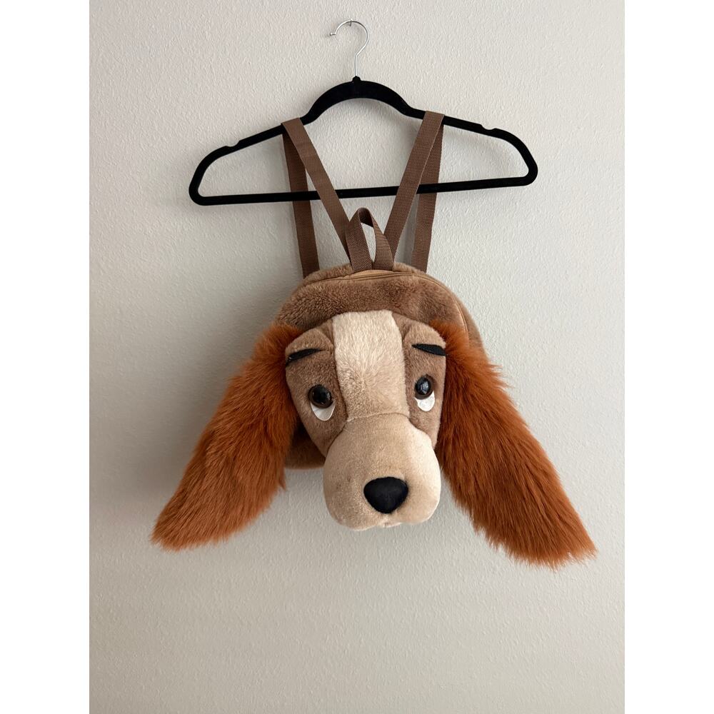 VINTAGE 90s Disney Lady & The Tramp Plush Backpack Bag Fluffy Ears Lady Dog - Picture 2 of 12